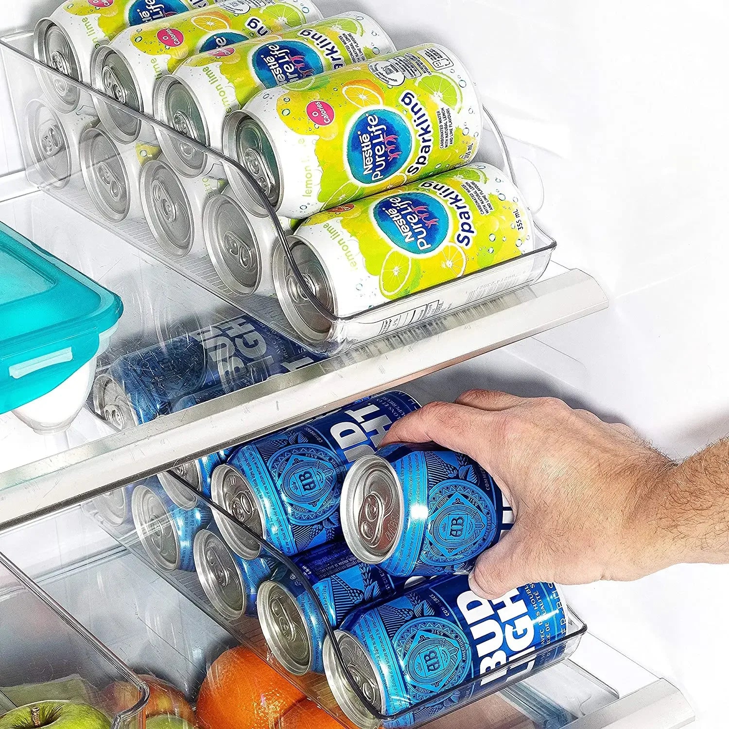 Bac Canettes Frigo Transparent – Distributeur Empilable, 34cm