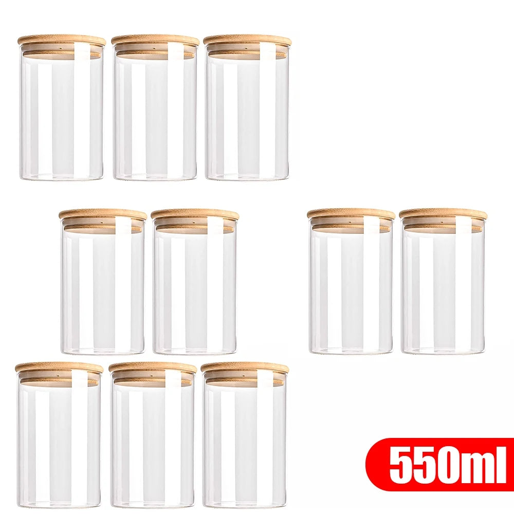 Set Bocaux en Verre & Couvercles Bambou – 300ml, 550ml & 950ml