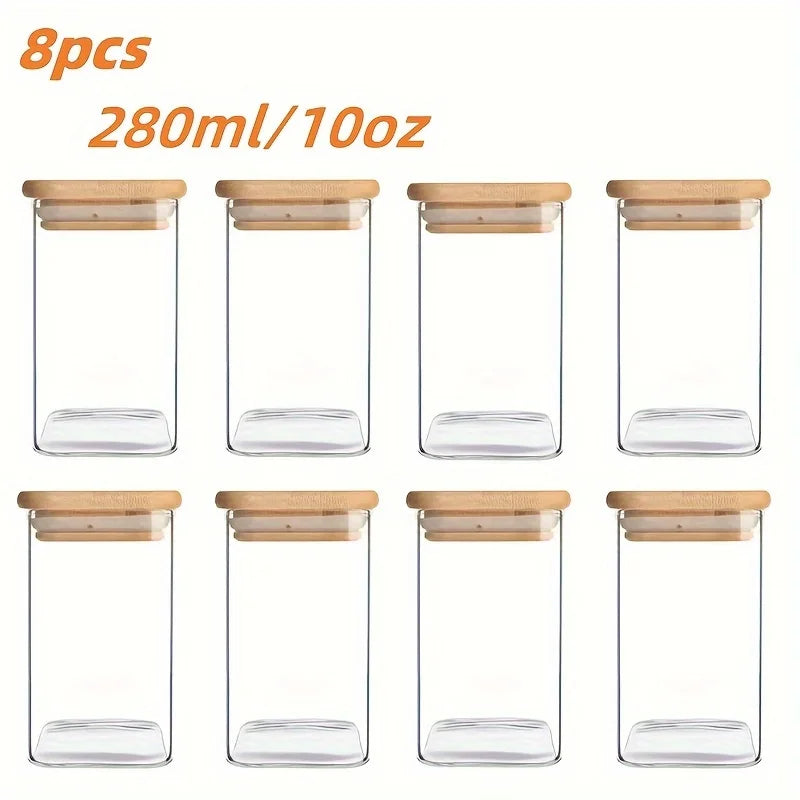 Bocaux en Verre Hermétiques Couvercle Bambou – 1 à 8 Pièces