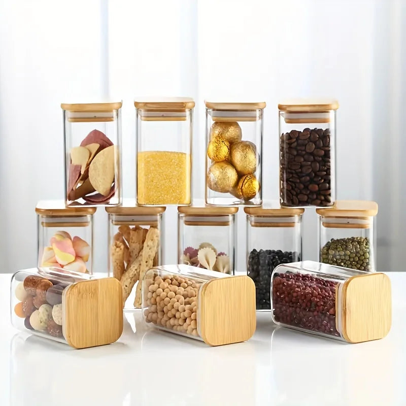Bocaux en Verre Hermétiques Couvercle Bambou – 1 à 8 Pièces