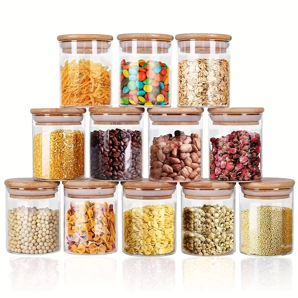 Set 12 Bocaux en Verre 240ml – Couvercles Bambou Hermétiques