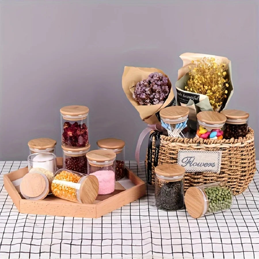 Set 12 Bocaux en Verre 240ml – Couvercles Bambou Hermétiques