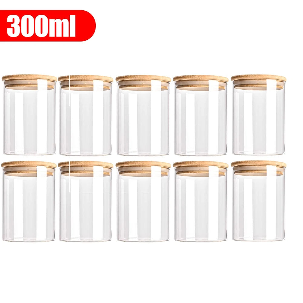 Set Bocaux en Verre & Couvercles Bambou – 300ml, 550ml & 950ml