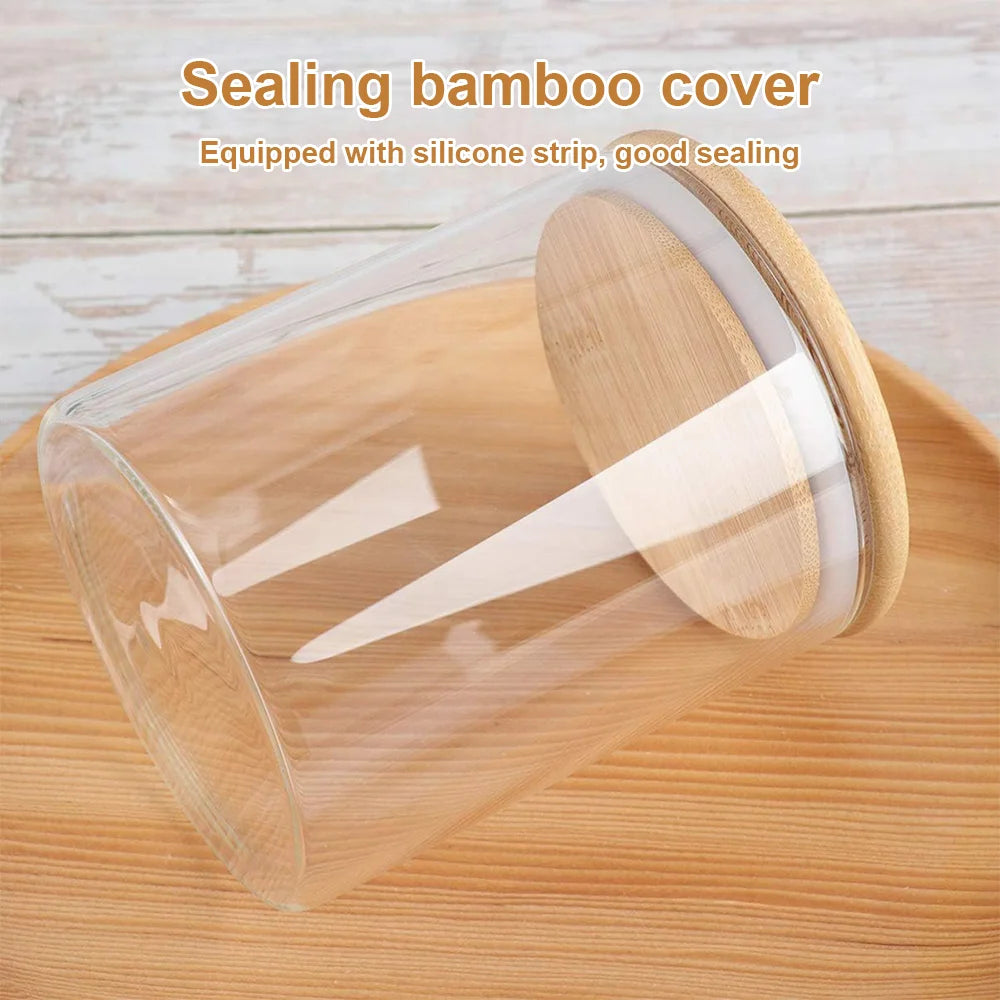 Set Bocaux en Verre & Couvercles Bambou – 300ml, 550ml & 950ml
