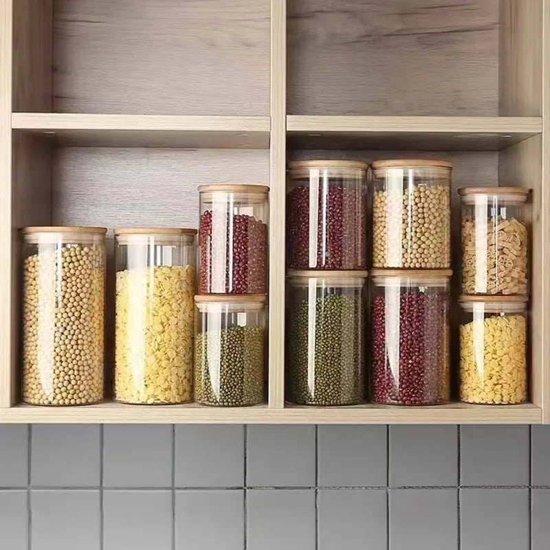 Bocaux en Verre Couvercle Bois – Café, Thé & Céréales