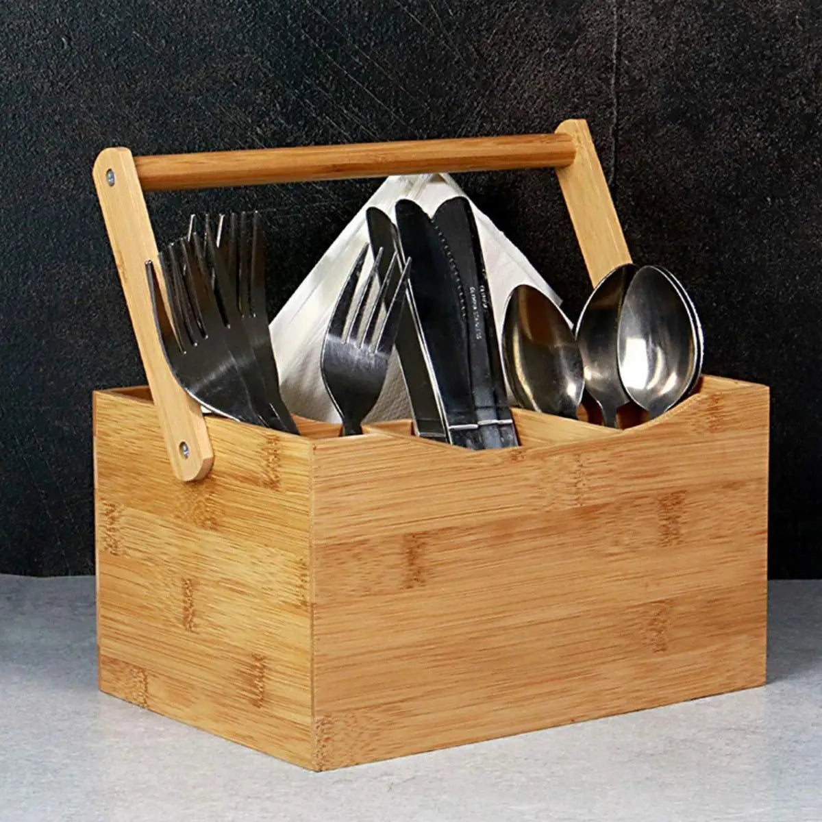 Panier Organisateur en Bambou – 4 Compartiments, Poignée Portable