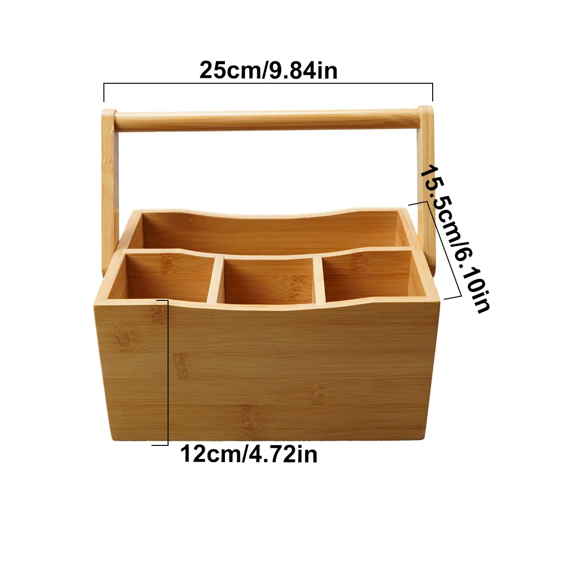 Panier Organisateur en Bambou – 4 Compartiments, Poignée Portable