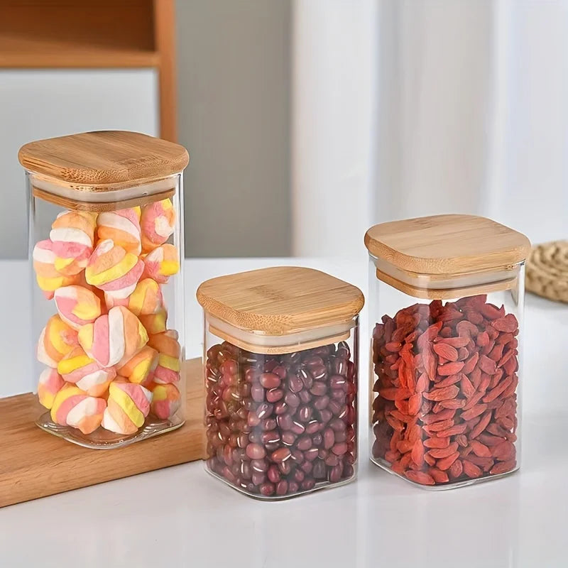 Bocaux en Verre Hermétiques Couvercle Bambou – 1 à 8 Pièces