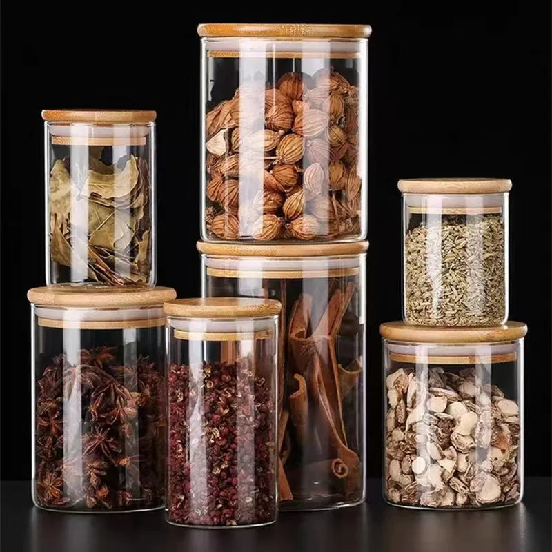 Bocaux en Verre Couvercle Bois – Café, Thé & Céréales