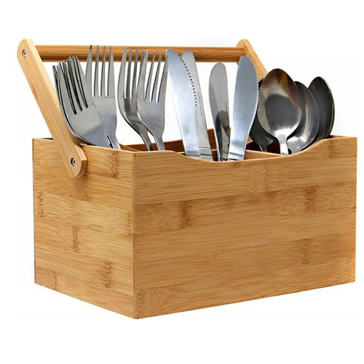 Panier Organisateur en Bambou – 4 Compartiments, Poignée Portable